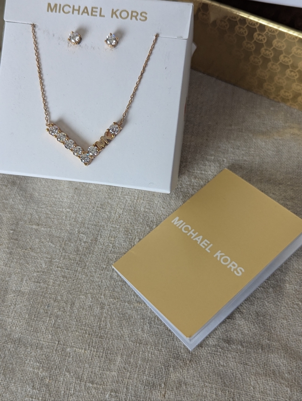 Michael Kors Rose Gold Necklace & Earrings Set  Crystal MK Pendant Jewelry - Picture 2 of 9